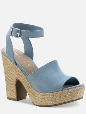 Sun + Stone Light Blue Suede-Look Espadrille Platform Sandals